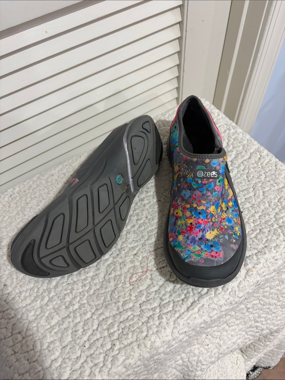 Bzees Gray Slip-On Sneakers with Colorful Paint-Splatter